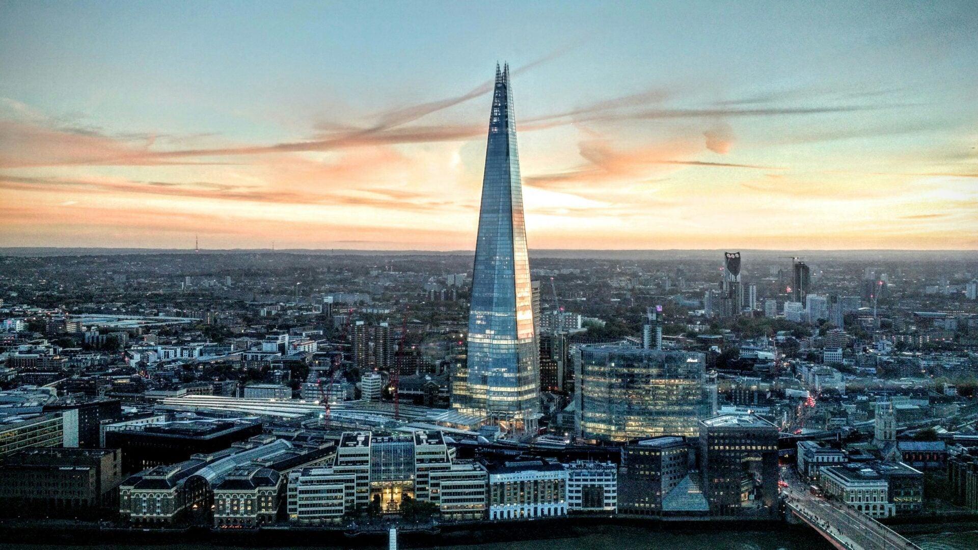 London skyline with the Shard at sunset